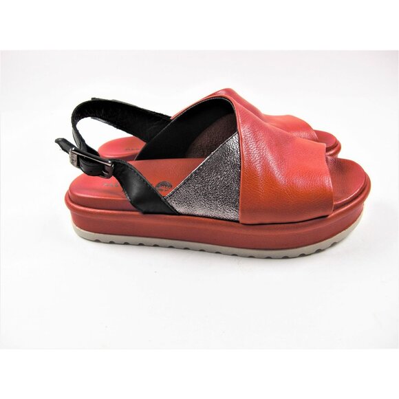 ALL BLACK Women's Red Cutout Opened Toe Leather Flatform Sandals Size 5.5-36 - Picture 3 of 7